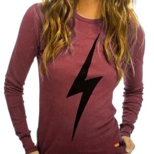 Aviator Nation Bolt Thermal Long Sleeve Mauve w/Black Lightning Bolt Graphic XS